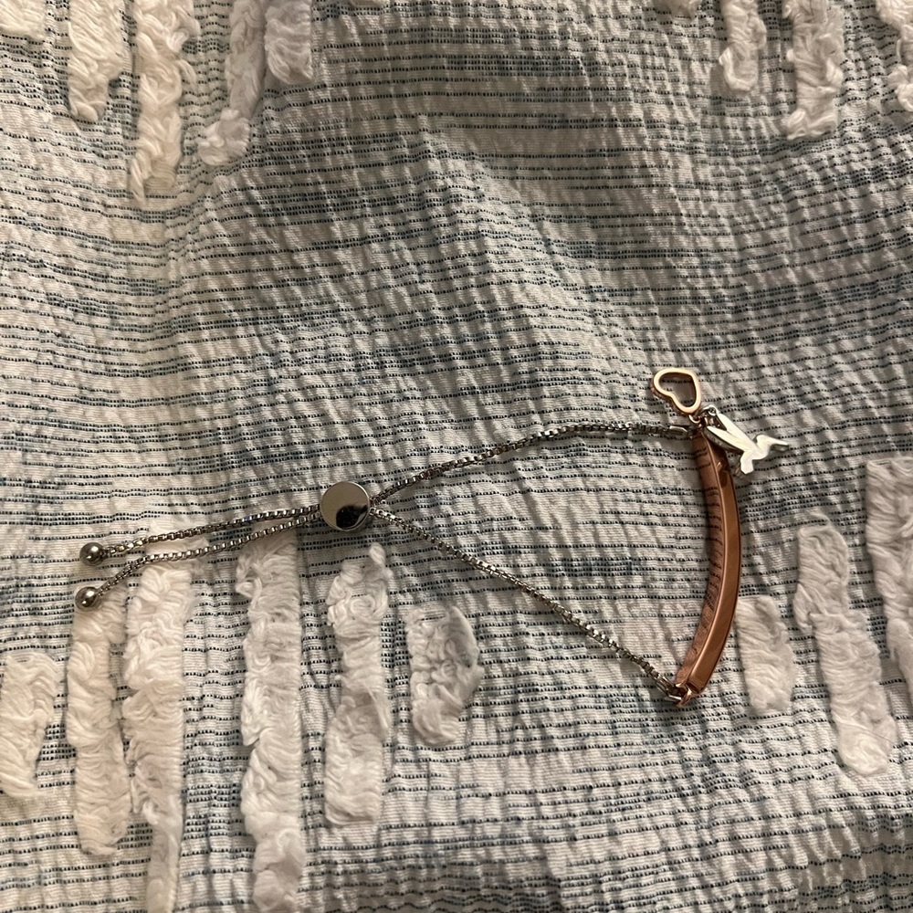 Silver and Rose Gold Bracelet with Heart Charm, enjoy the journey